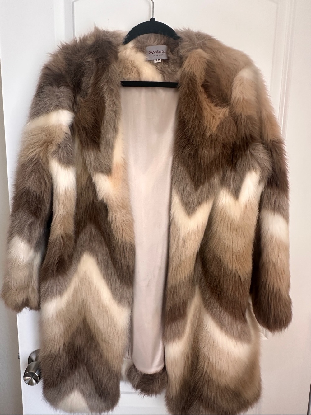 Melody Brown & Cream Chevron Faux-Fur Trend Jacket